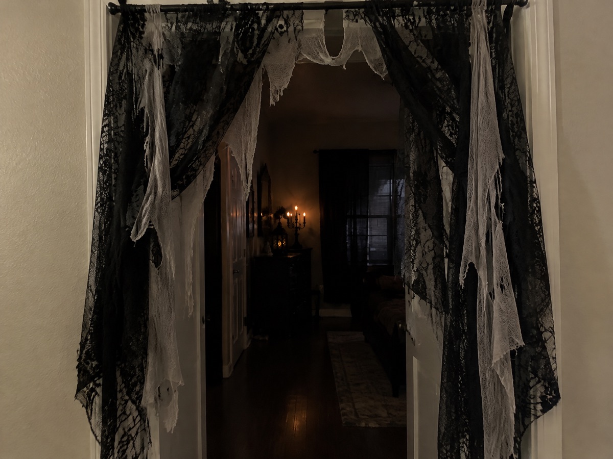 Black Lace or Cheesecloth Drape for a gothic apartment entryway
